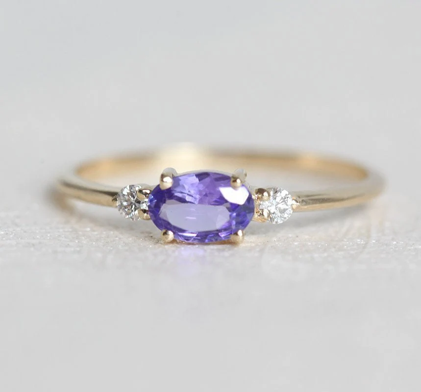 Brittany Oval Tanzanite Ring With Accent Diamonds