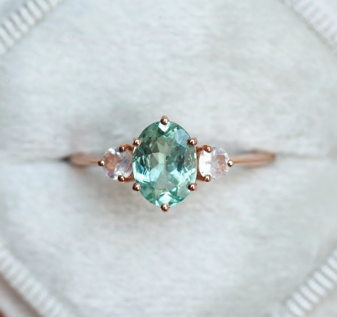 Catalina Mint Tourmaline Ring With Moonstones