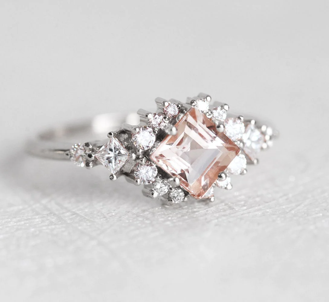 Chiara Peach Morganite Diamond Cluster Ring