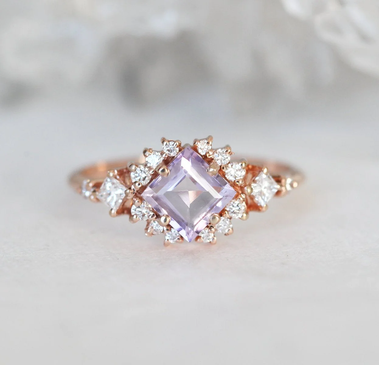 Chiara Square Amethyst Diamond Cluster Ring