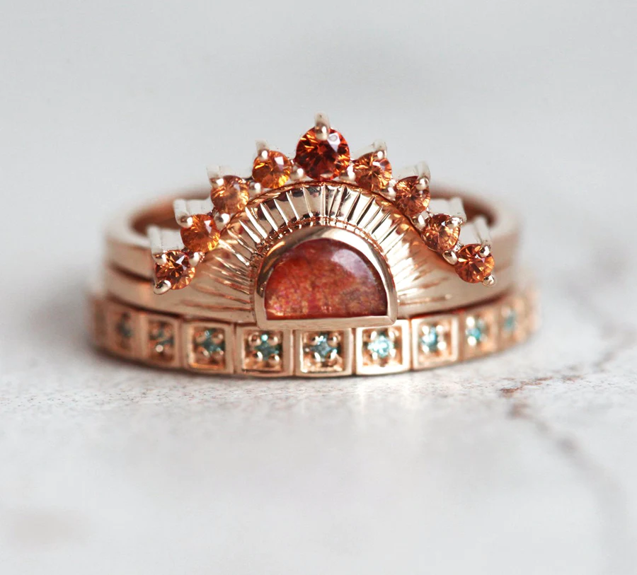 Cyra Sunstone Ring With Matching Bands