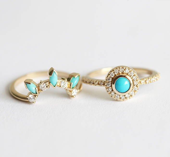 Dreamcatcher Turquoise Diamond Ring Set