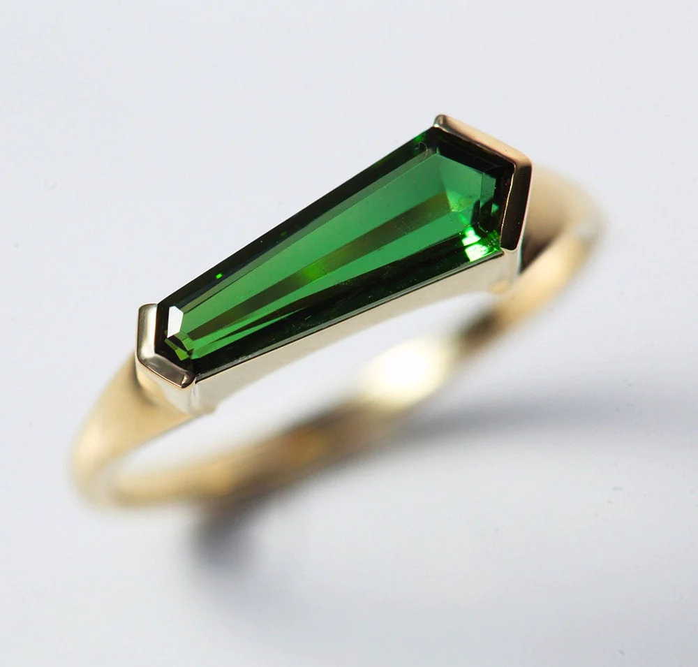 Gianna Modern Green Tourmaline Shield Ring