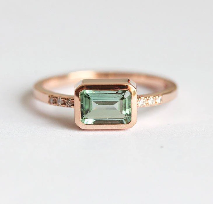 Green Tourmaline Ring, Pave Diamond