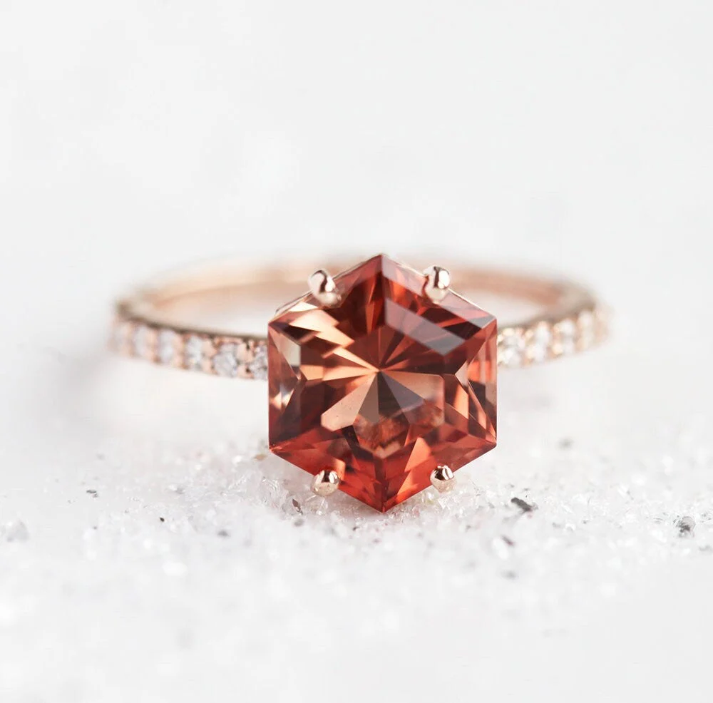 Unique Hexagon Oregon Sunstone Engagement