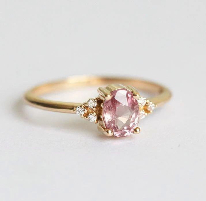 Kinjal Peach Pink Sapphire Diamond Ring