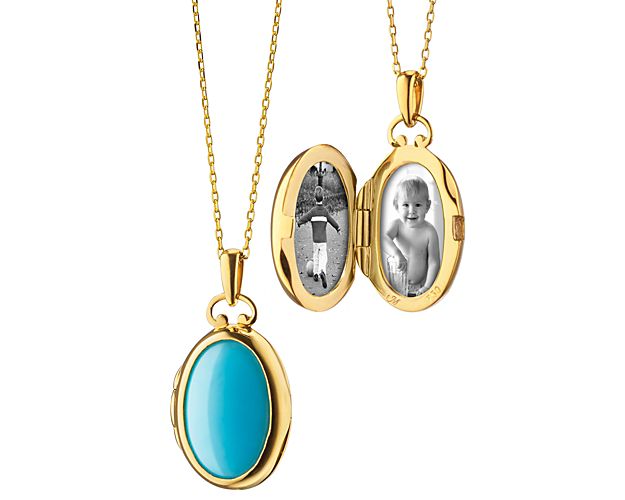 Monica Rich Kosann Petite Turquoise And Mother Of Pearl Locket Pendant