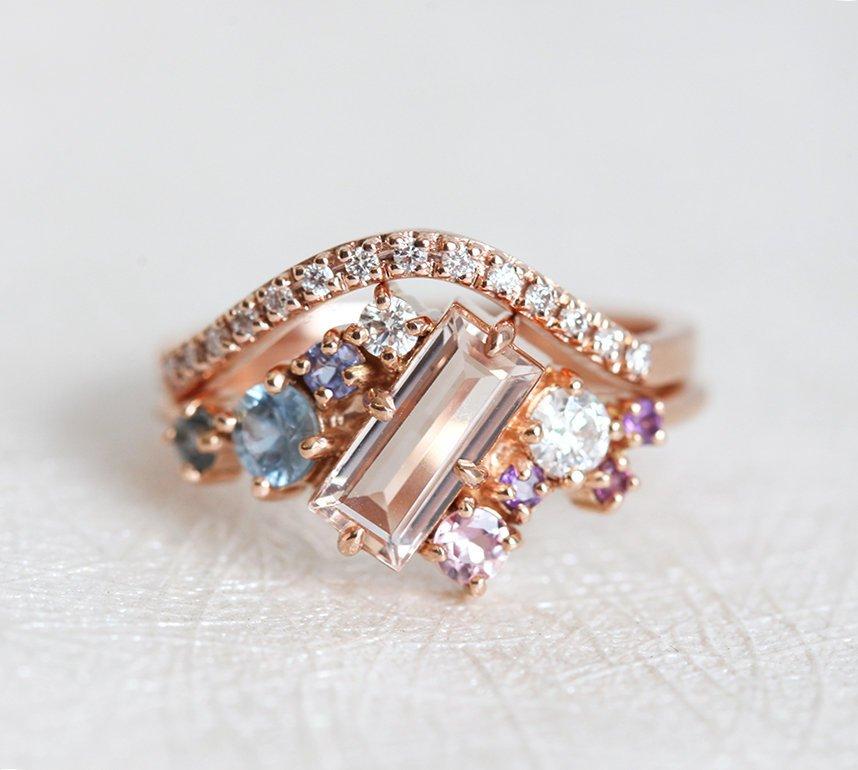 Lila Morganite Cluster Ring Set