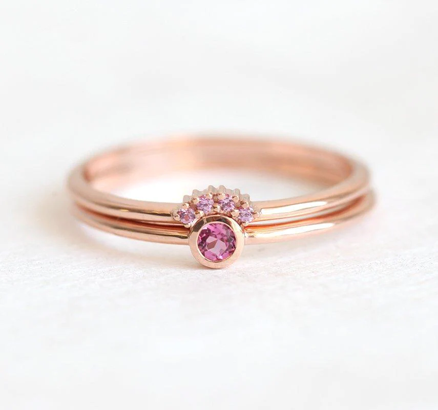 Pink Tourmaline & Pink Sapphire Ring Set