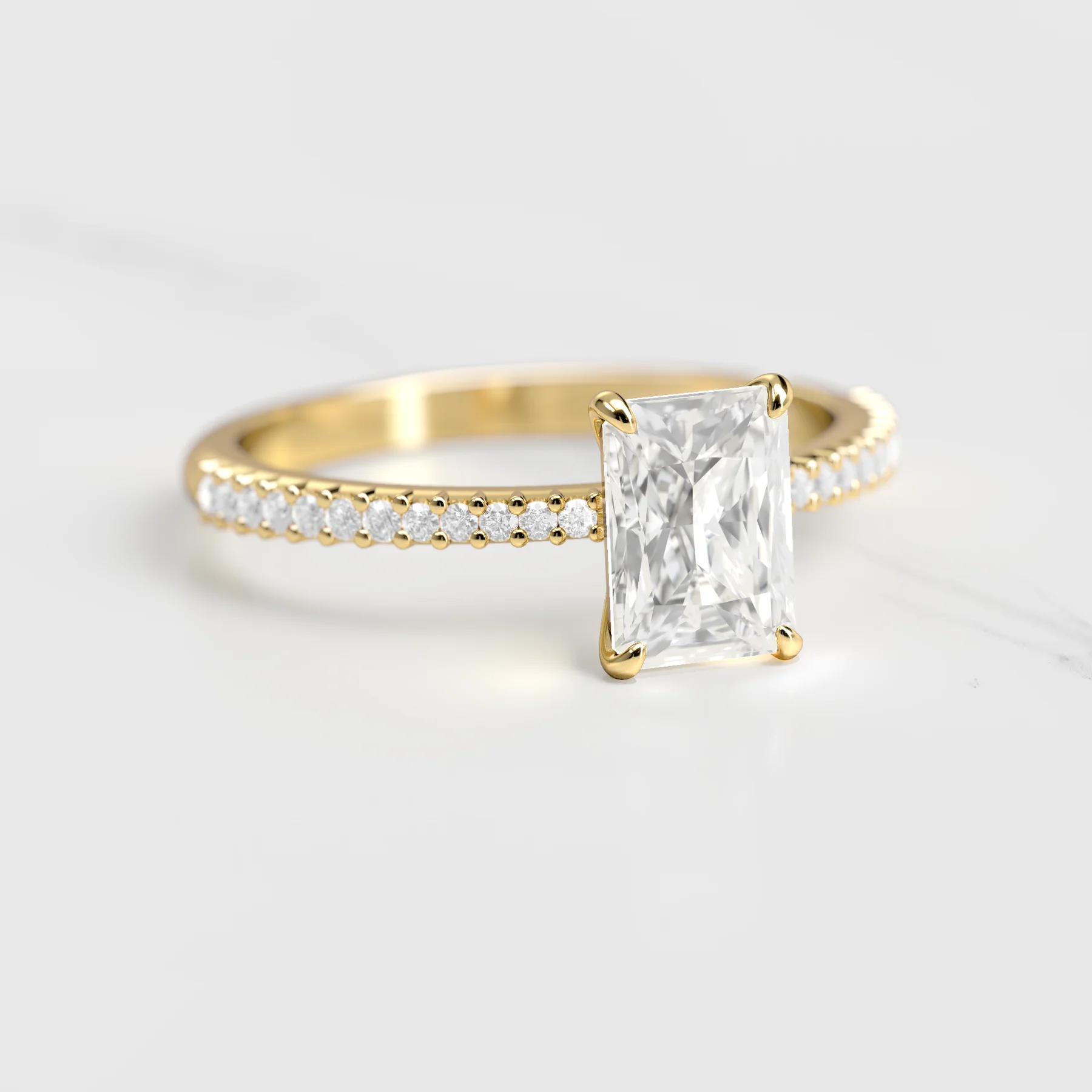 Radiant Half Pave Tapered Diamond Ring