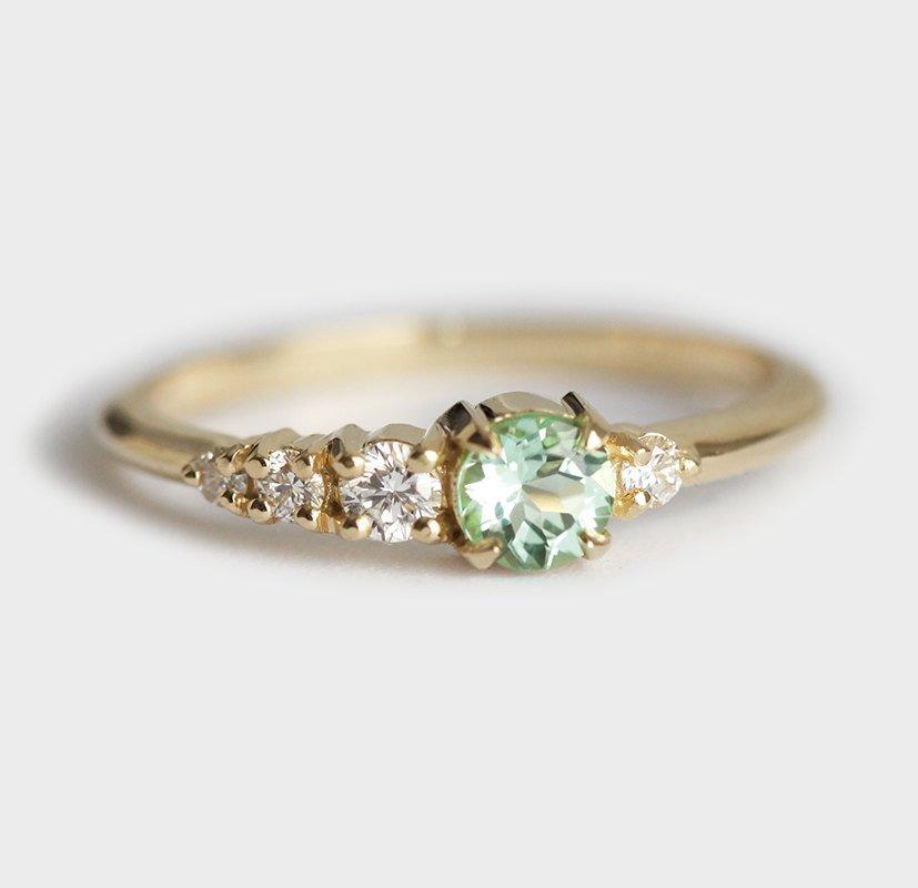 Taytum Green Tourmaline Diamond Cluster Ring