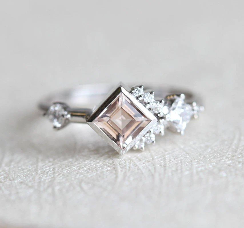 Thea Peach Pink Morganite Diamond Cluster Ring