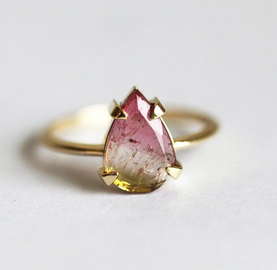 Watermelon Tourmaline Solitaire Ring