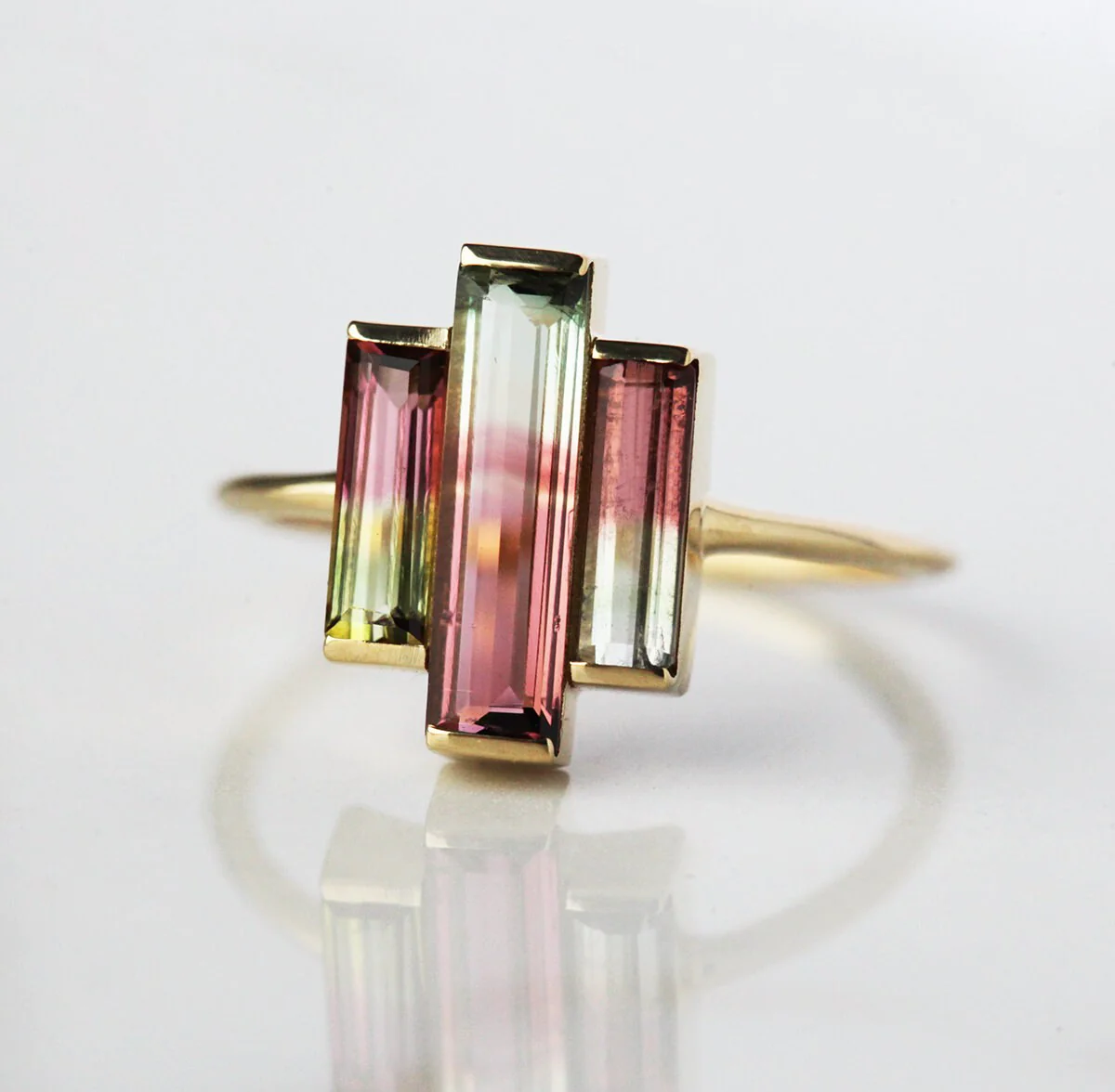 Pink Tourmaline Baguette Engagement Ring