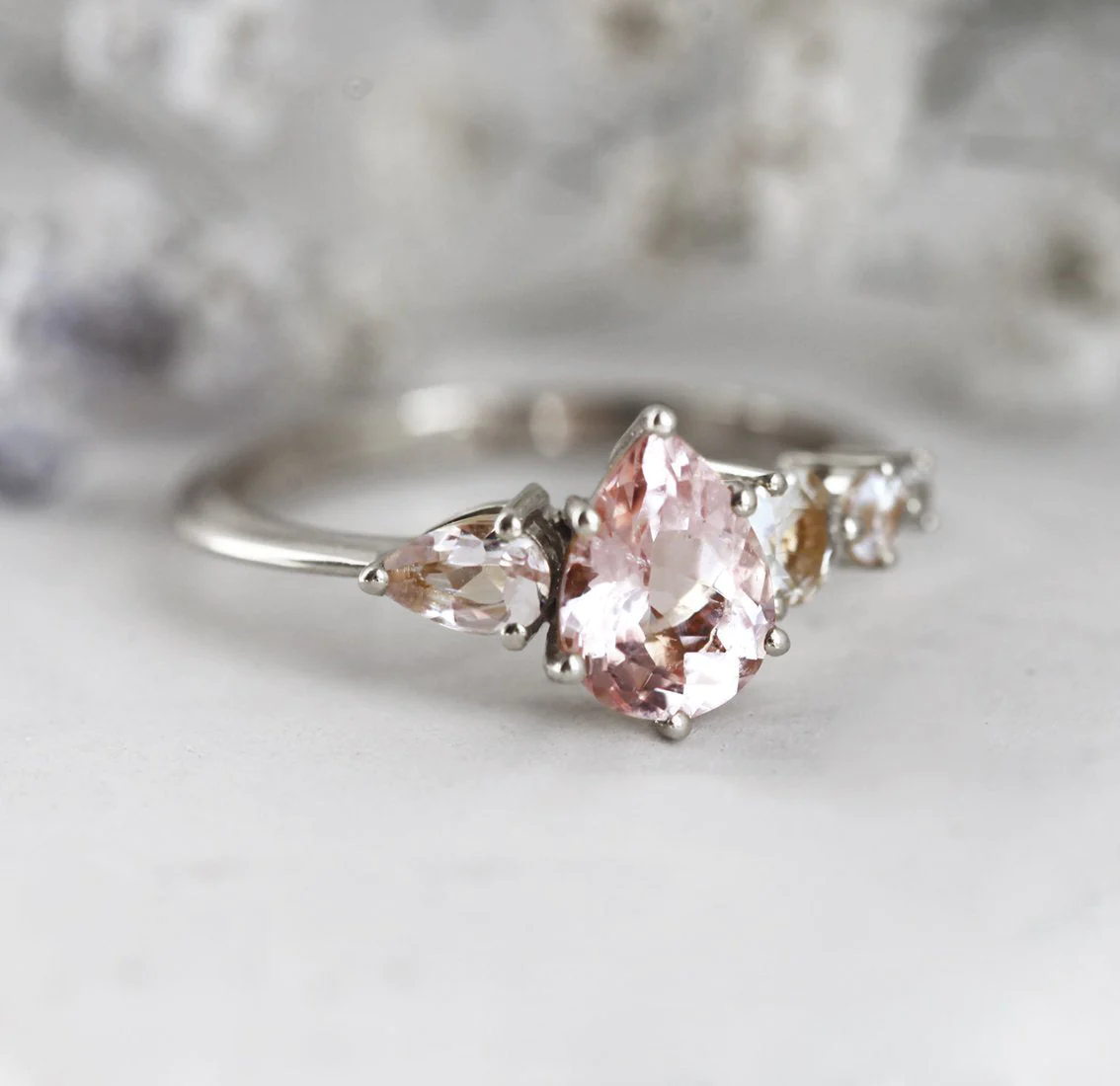 Zendaya Peach Morganite Sapphires Cluster Ring