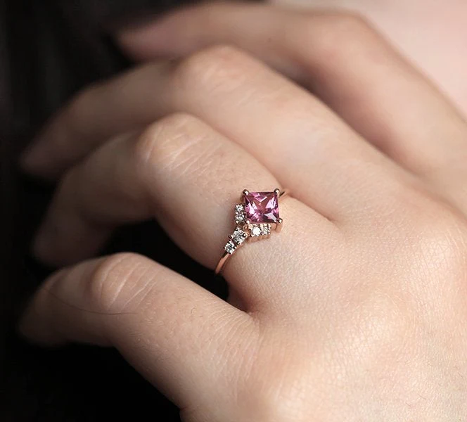 Zion Pink Tourmaline Diamond Cluster Ring