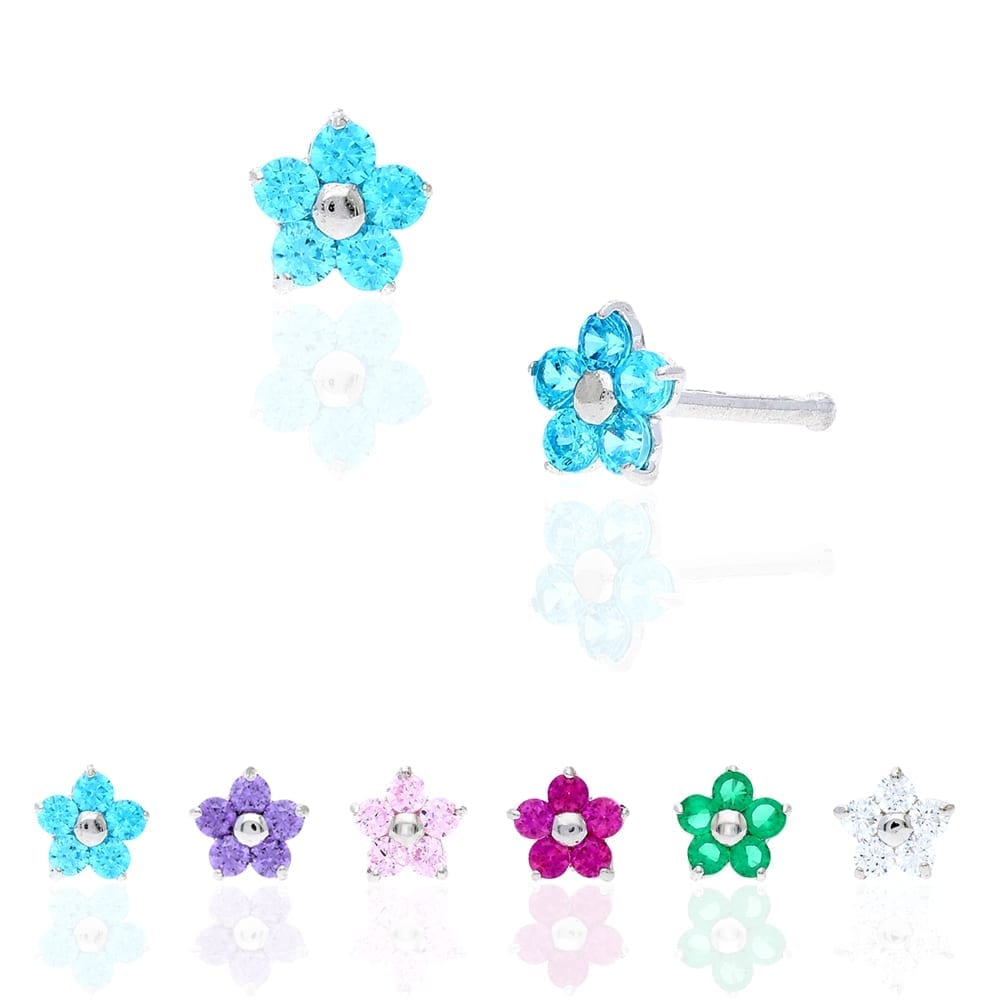 Birthstone Flower Nose Bone Stud Ring