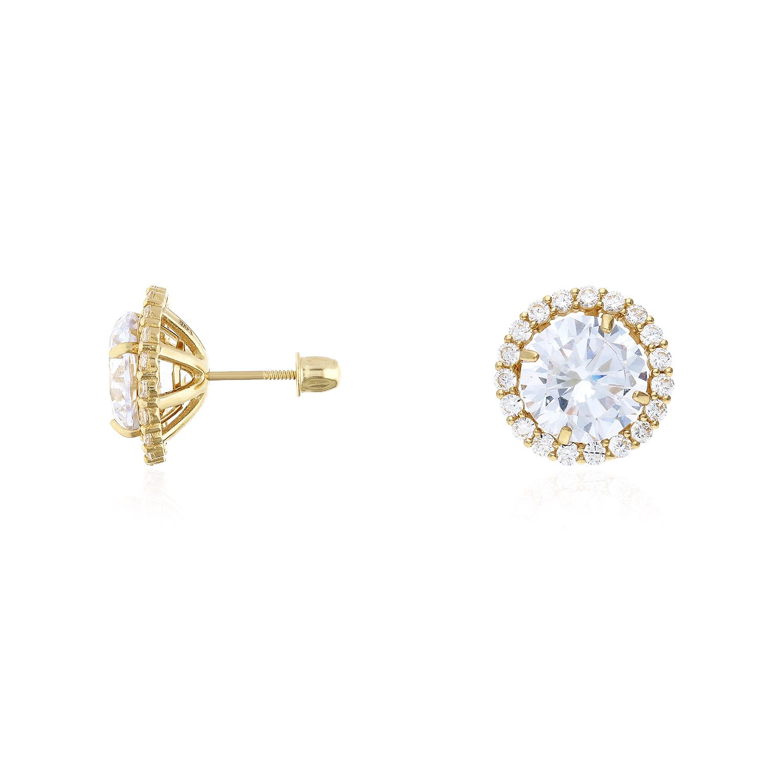 14K Yellow Gold Halo Earring Jackets And Studs