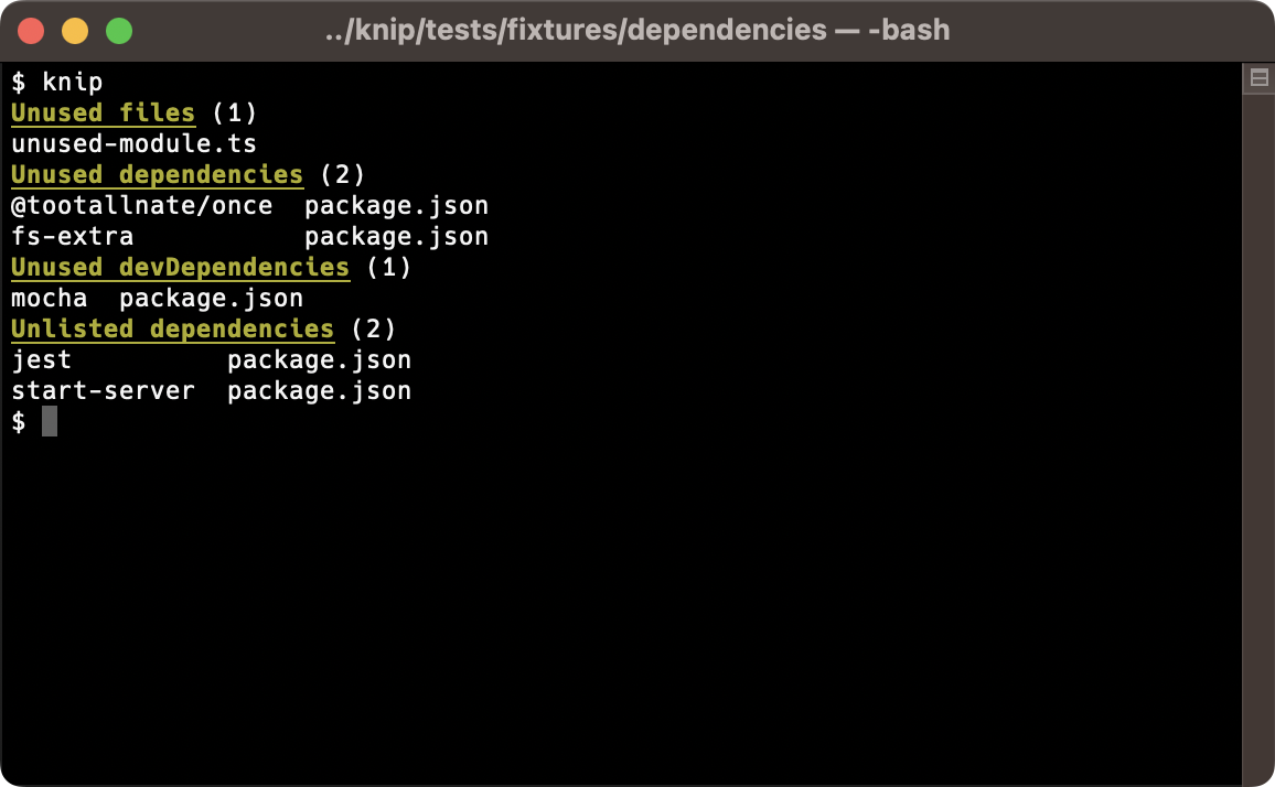 example output of dependencies