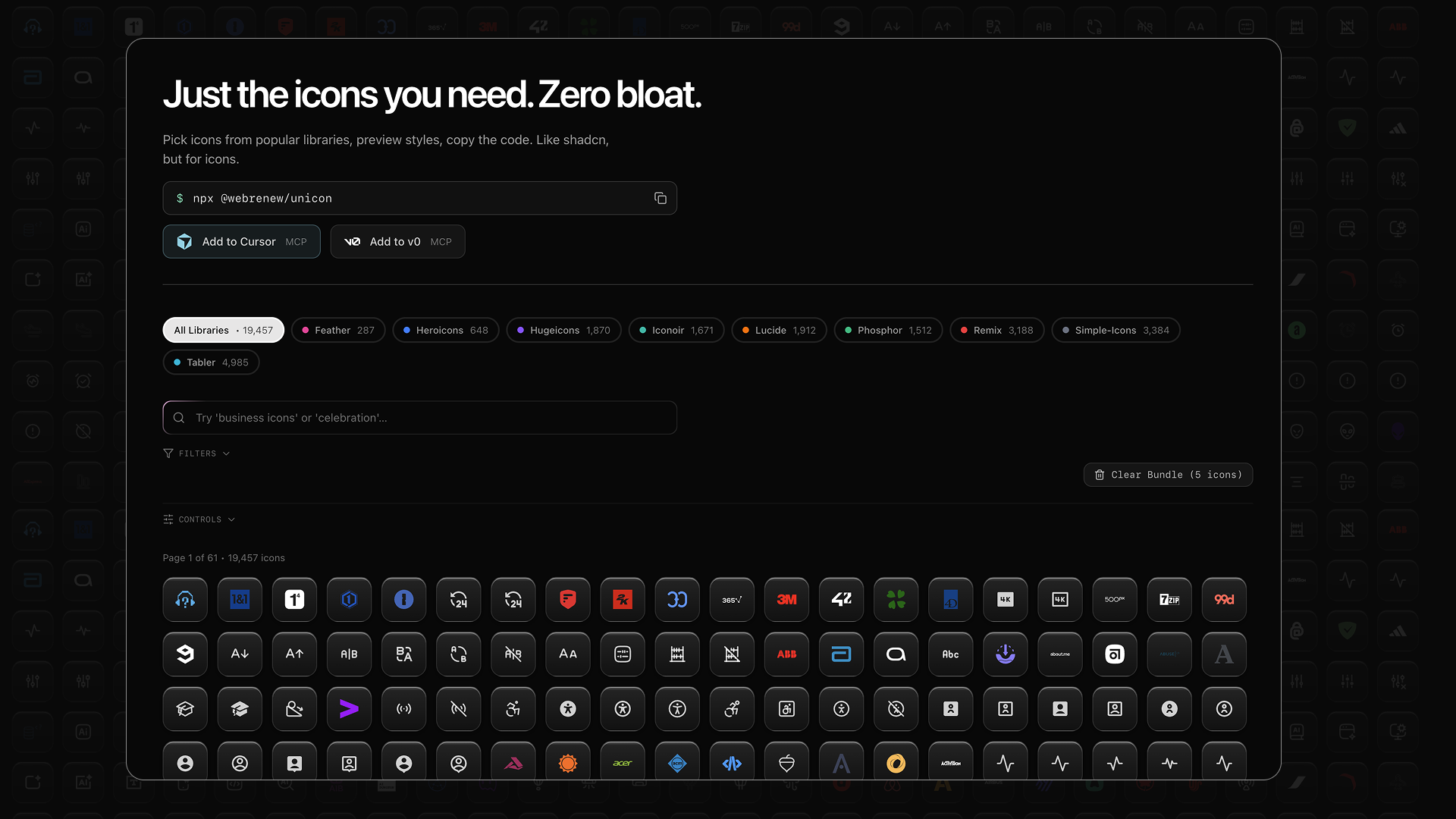 Unicon — browse 20,000+ icons and copy what you need
