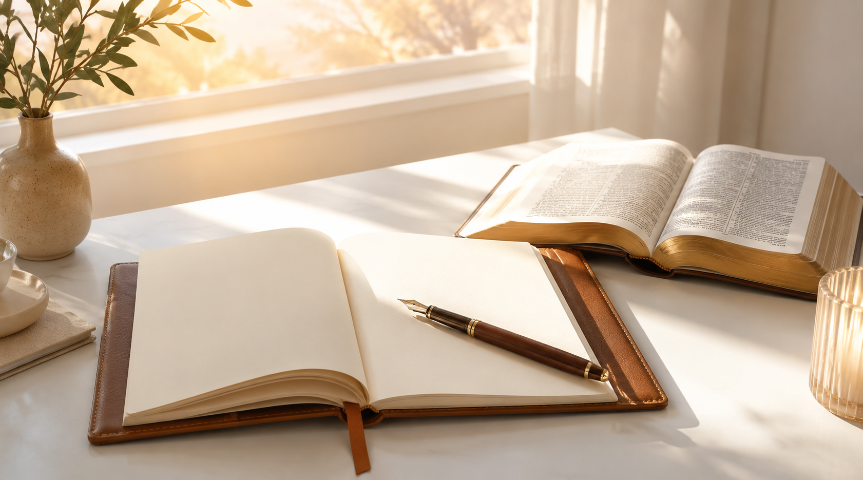 Open journal with warm light