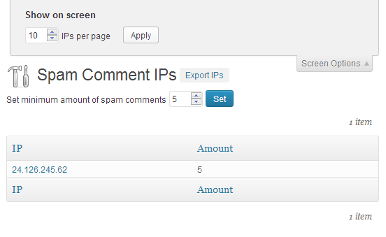 List Screen The IP list screen. Per page, minimum amount and sort order configurable.