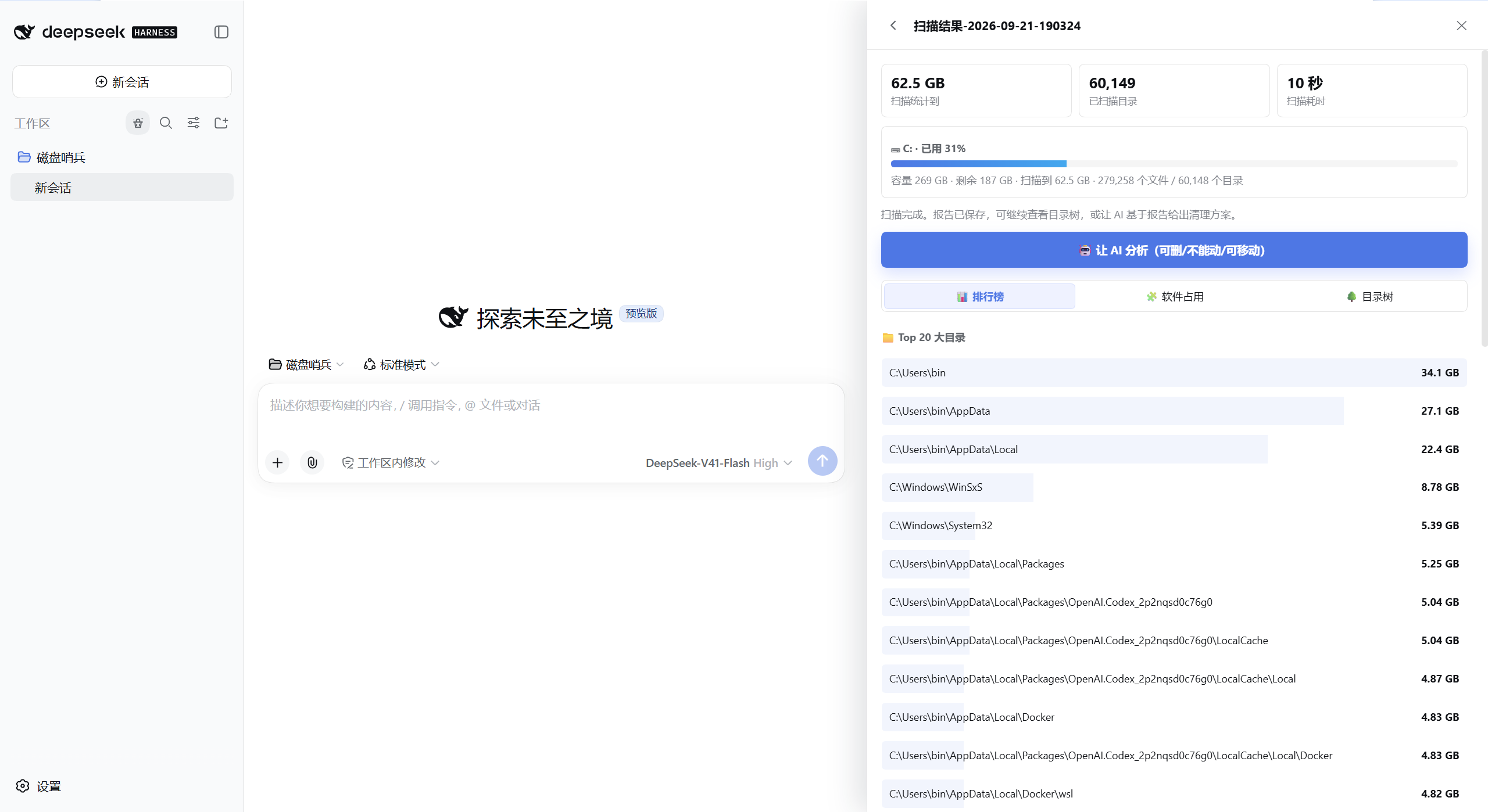 磁盘扫描结果与空间占用排行