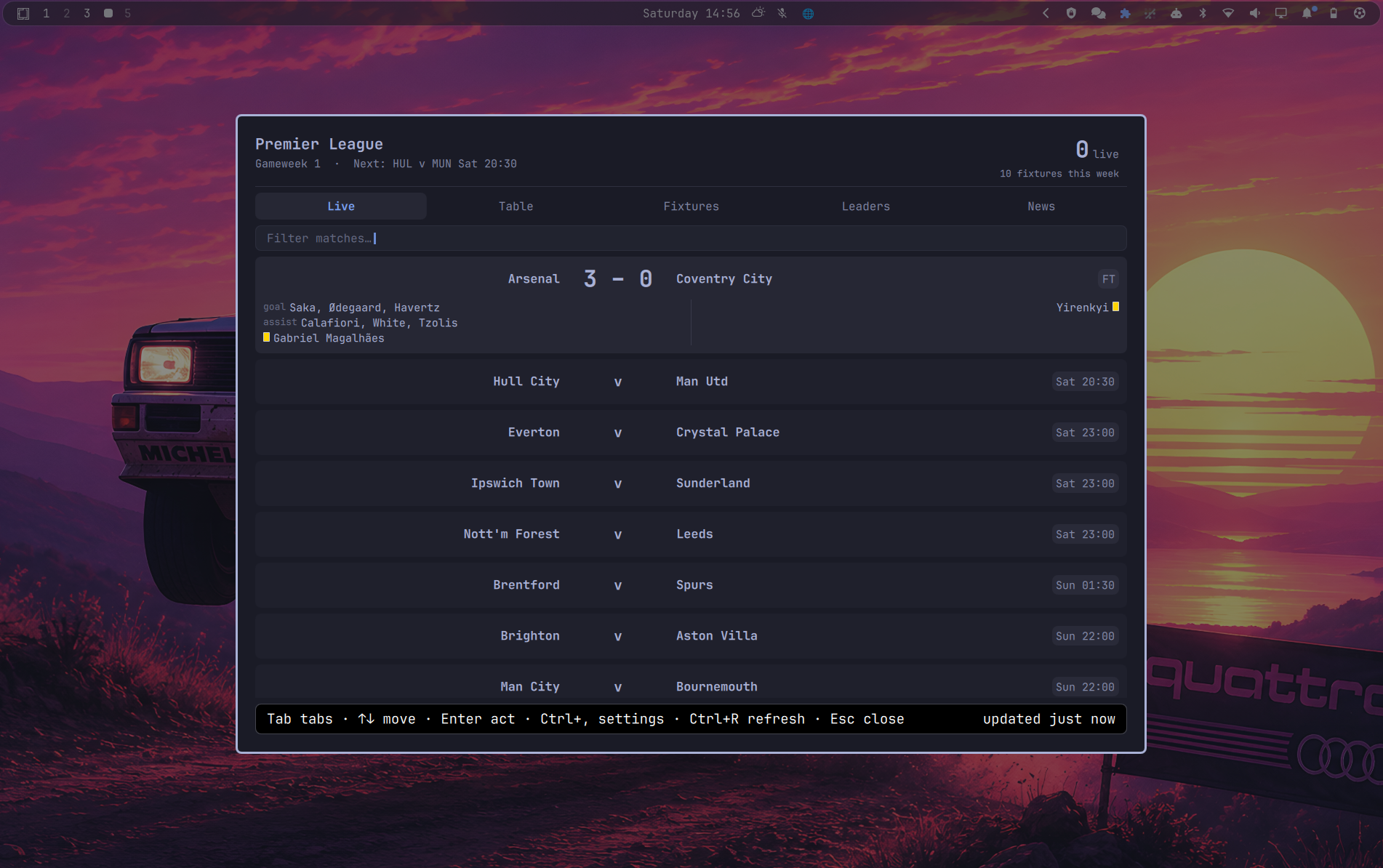 Premier League Fan mode — the live match ticker