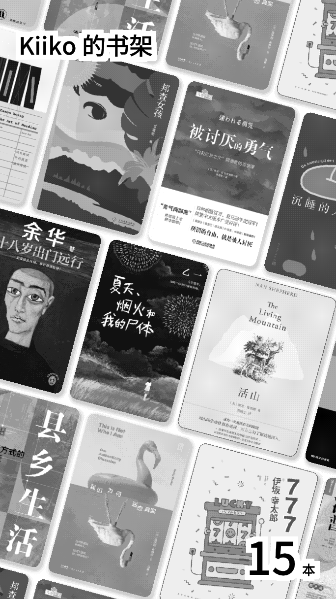 kiikoread bookshelf collage lock screen with tilted covers, profile name, and book count