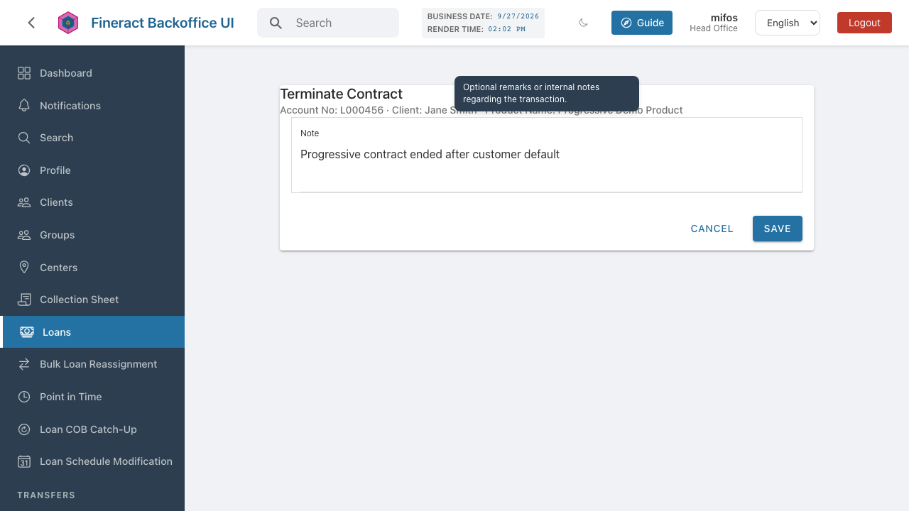 Terminate Contract confirmation form