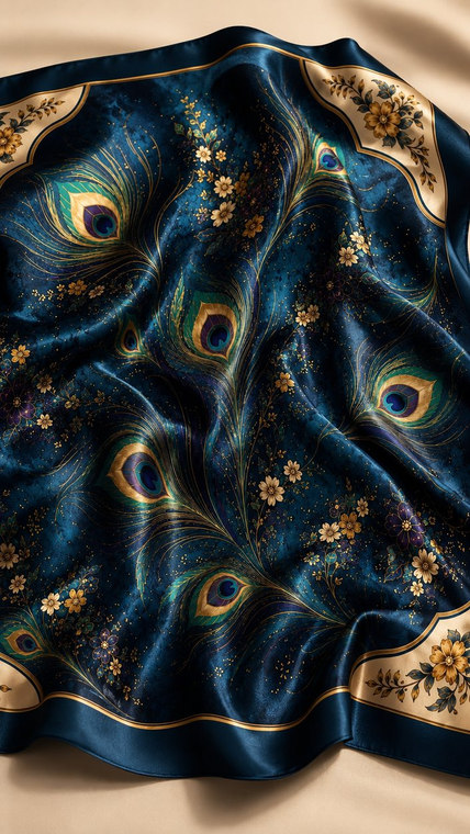 The same silk square draped and folded, showing how the pattern moves.