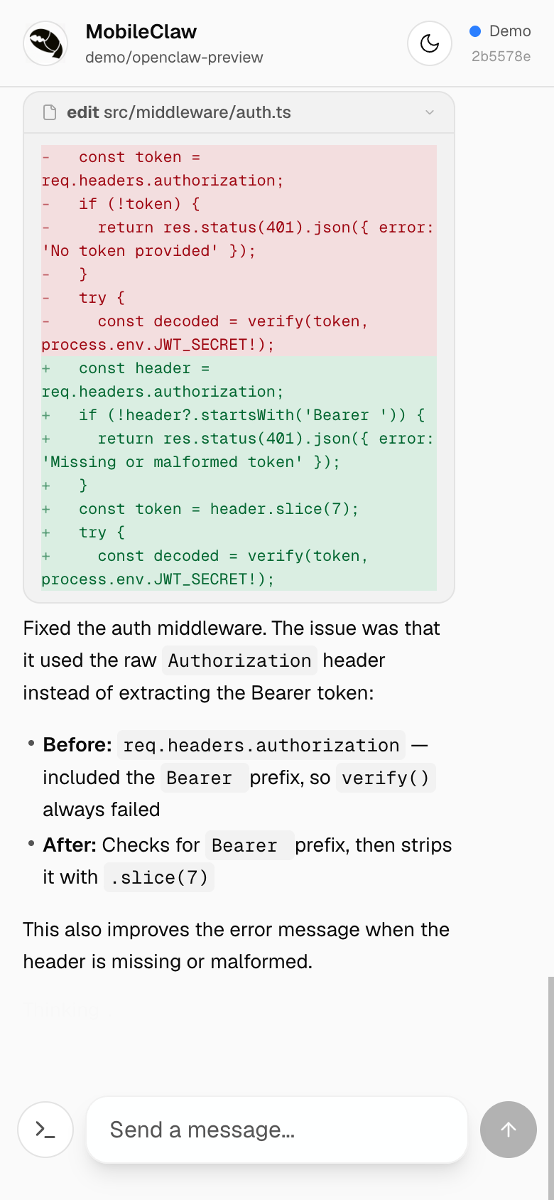 Inline diff view for edit tool
