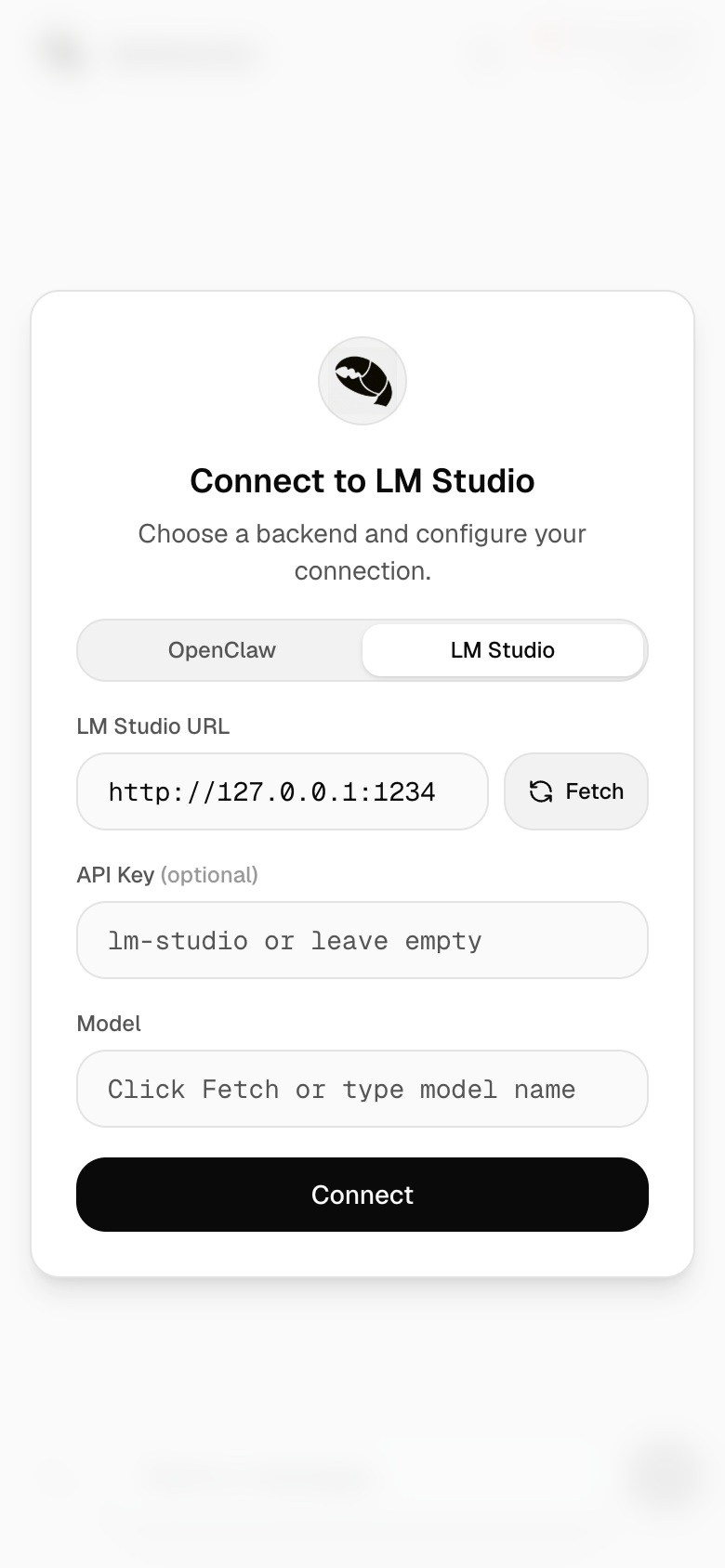 LM Studio connection setup