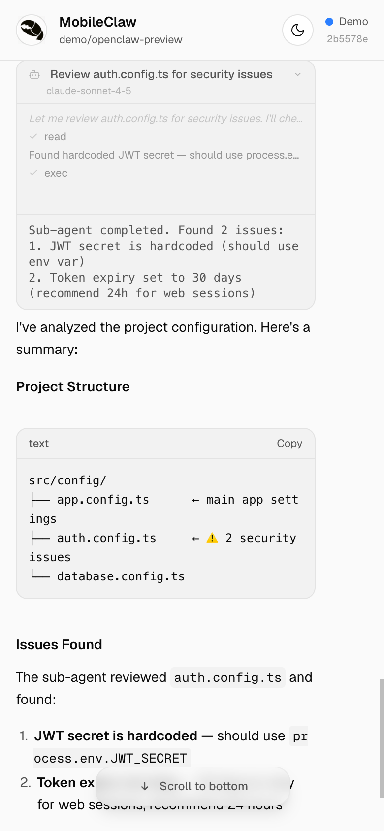 Sub-agent activity feed