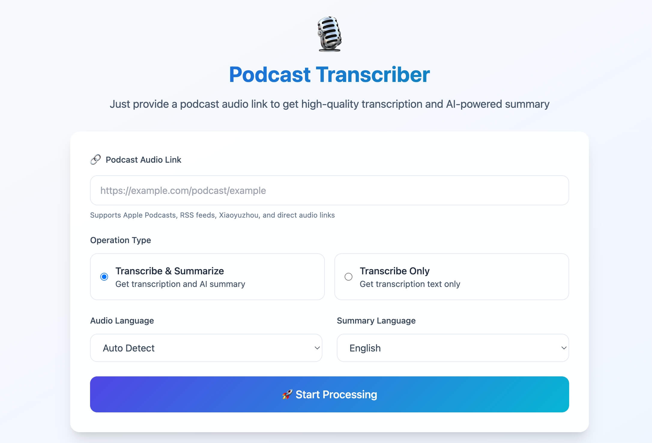 Podcast Transcriber Interface