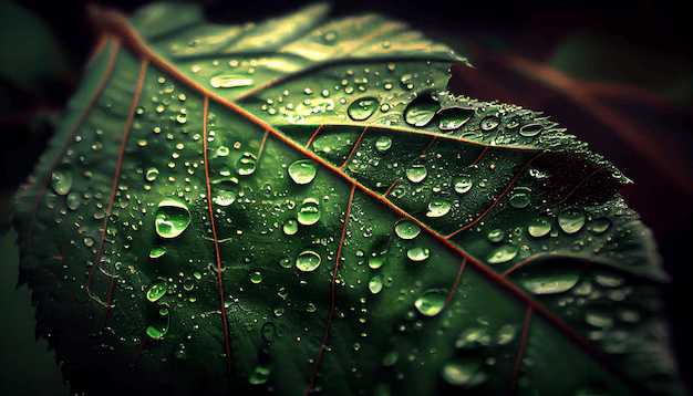Fresh green leaf with dew drop - symbol of peace