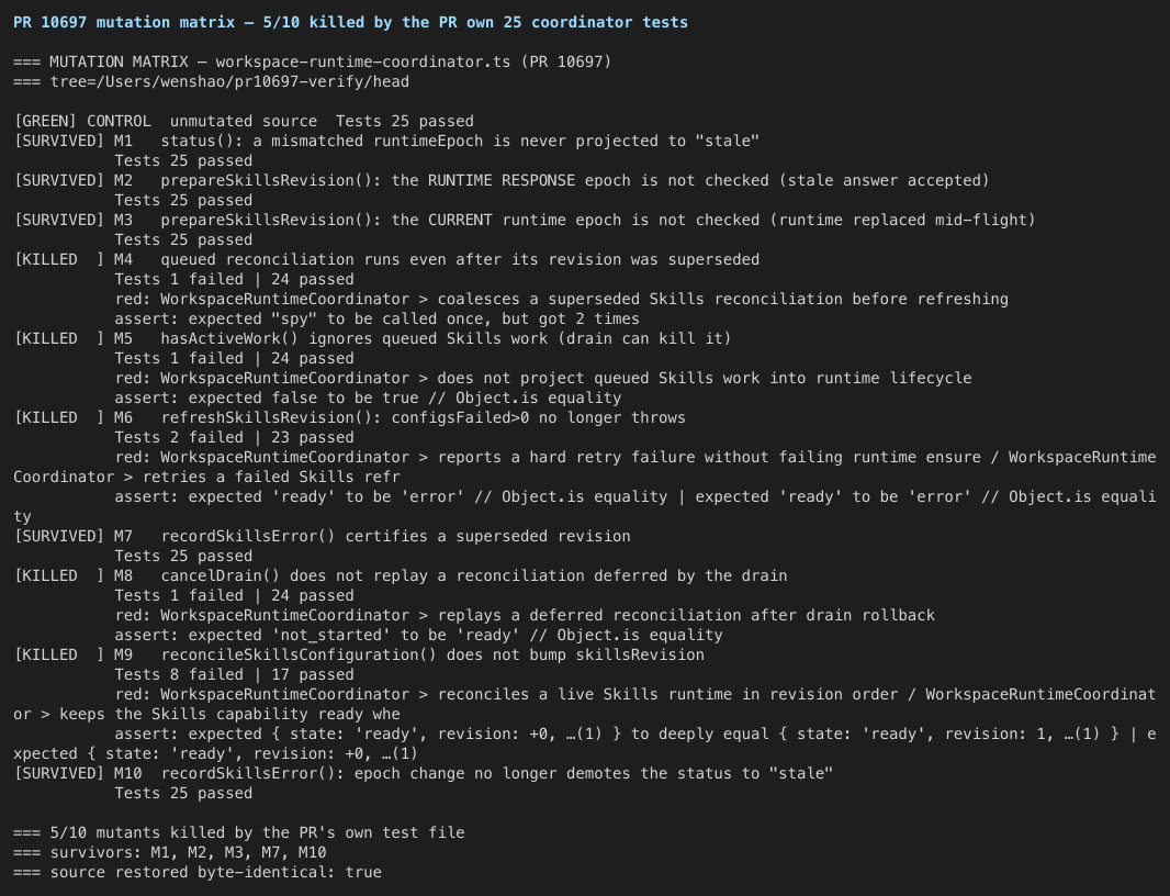 mutation matrix, 5 of 10 killed