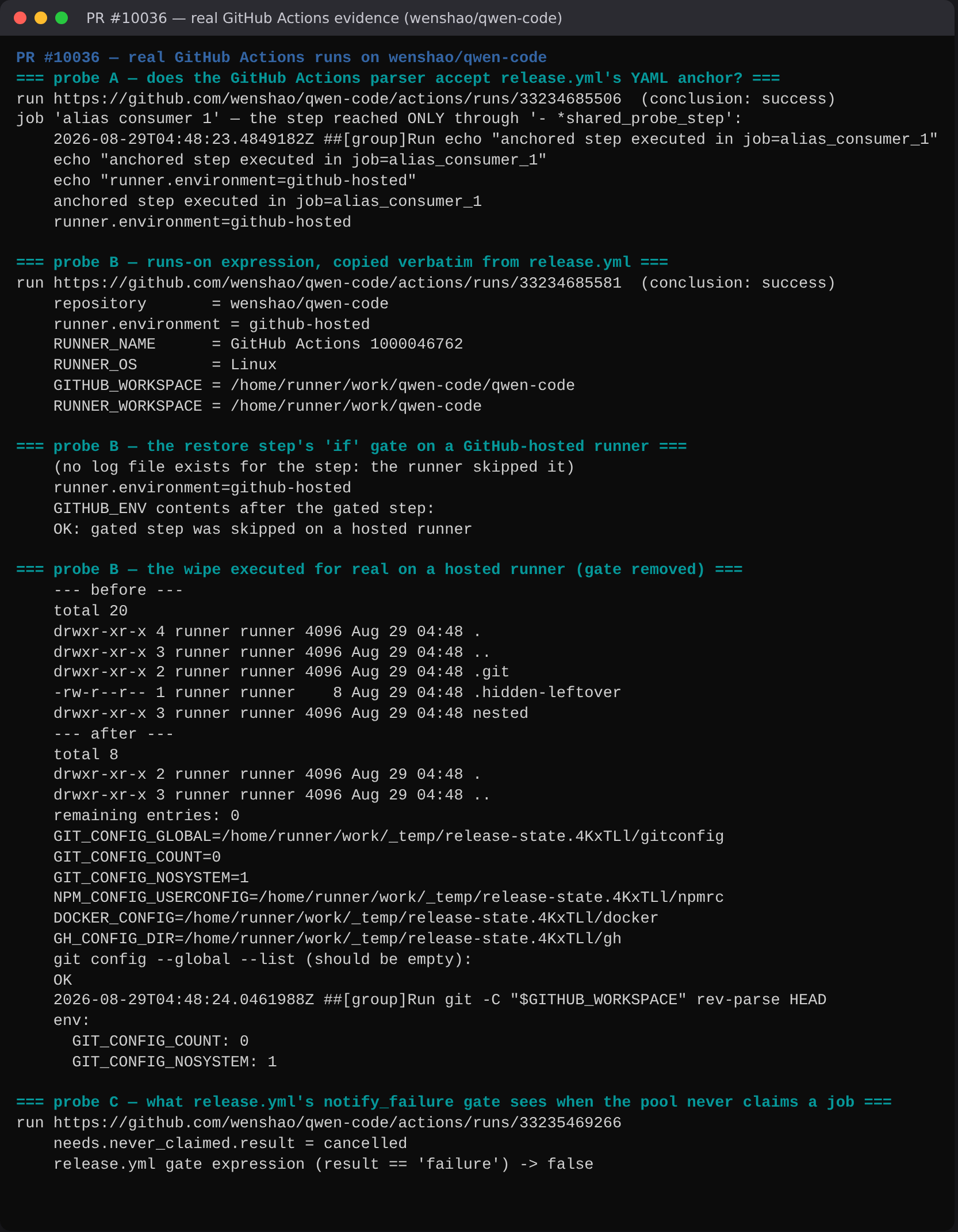 real GitHub Actions evidence