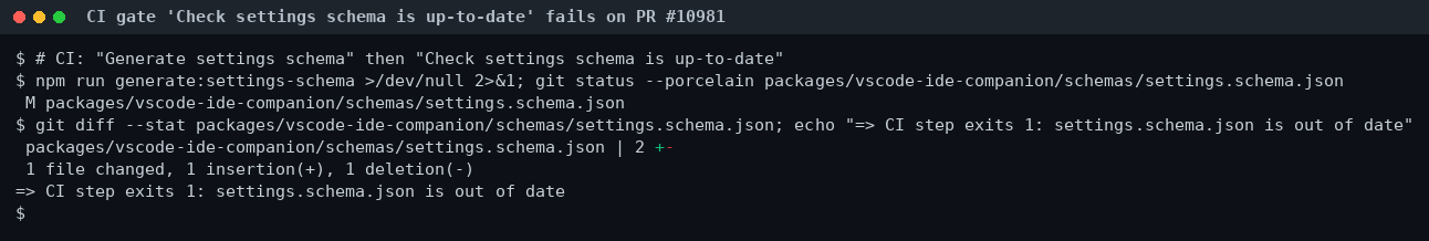 CI schema gate fails