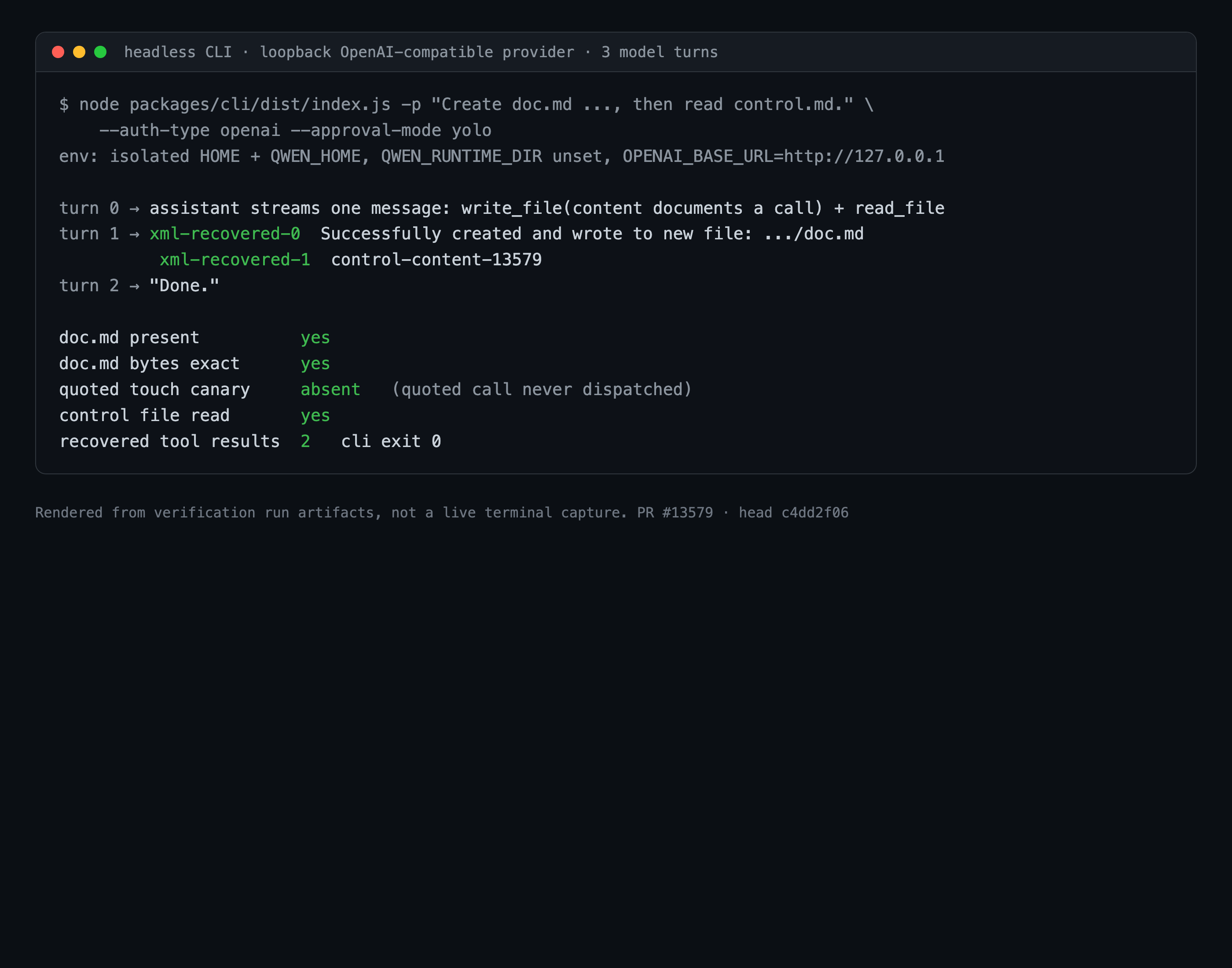 Real headless CLI run