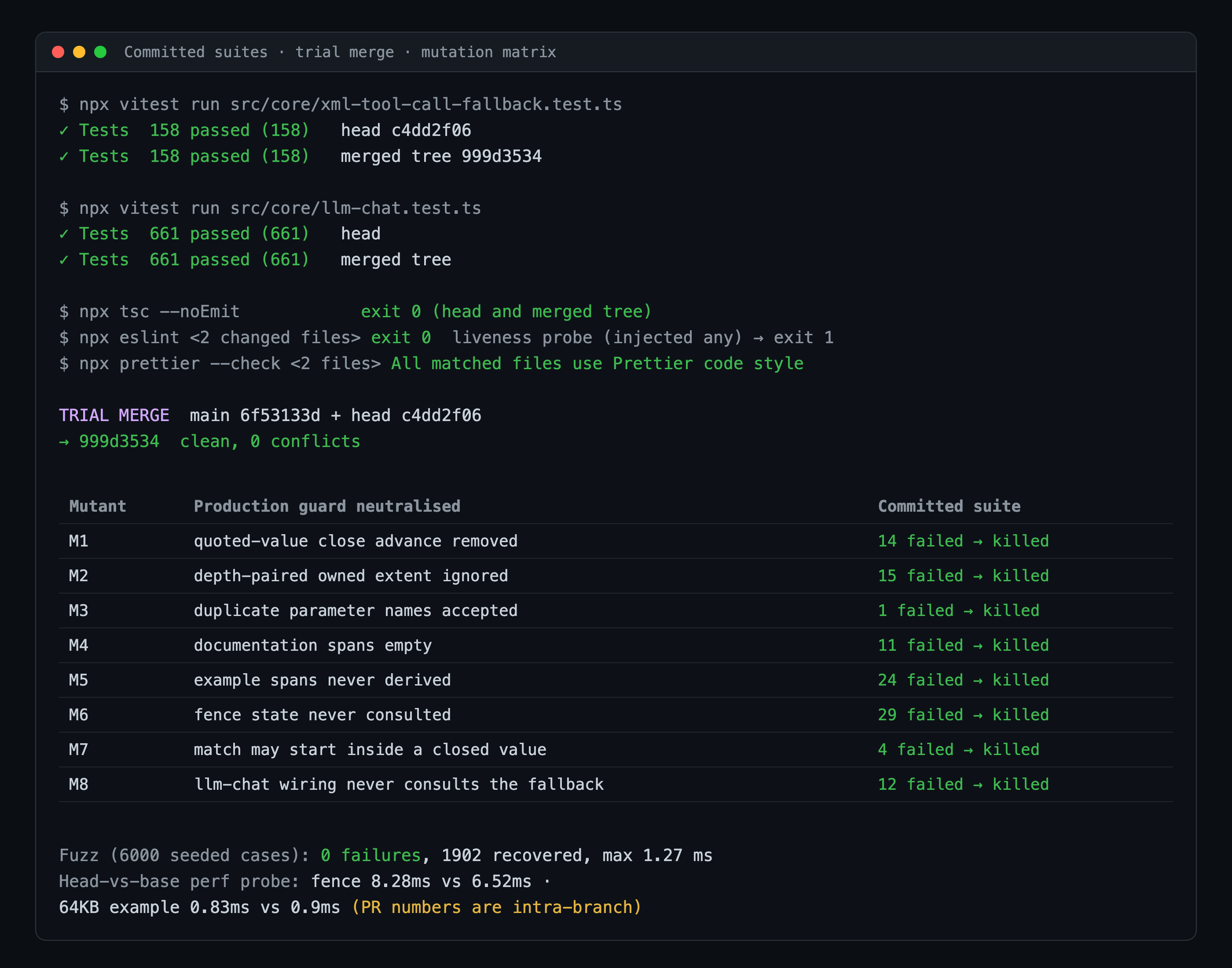 Committed gates, trial merge and mutation matrix
