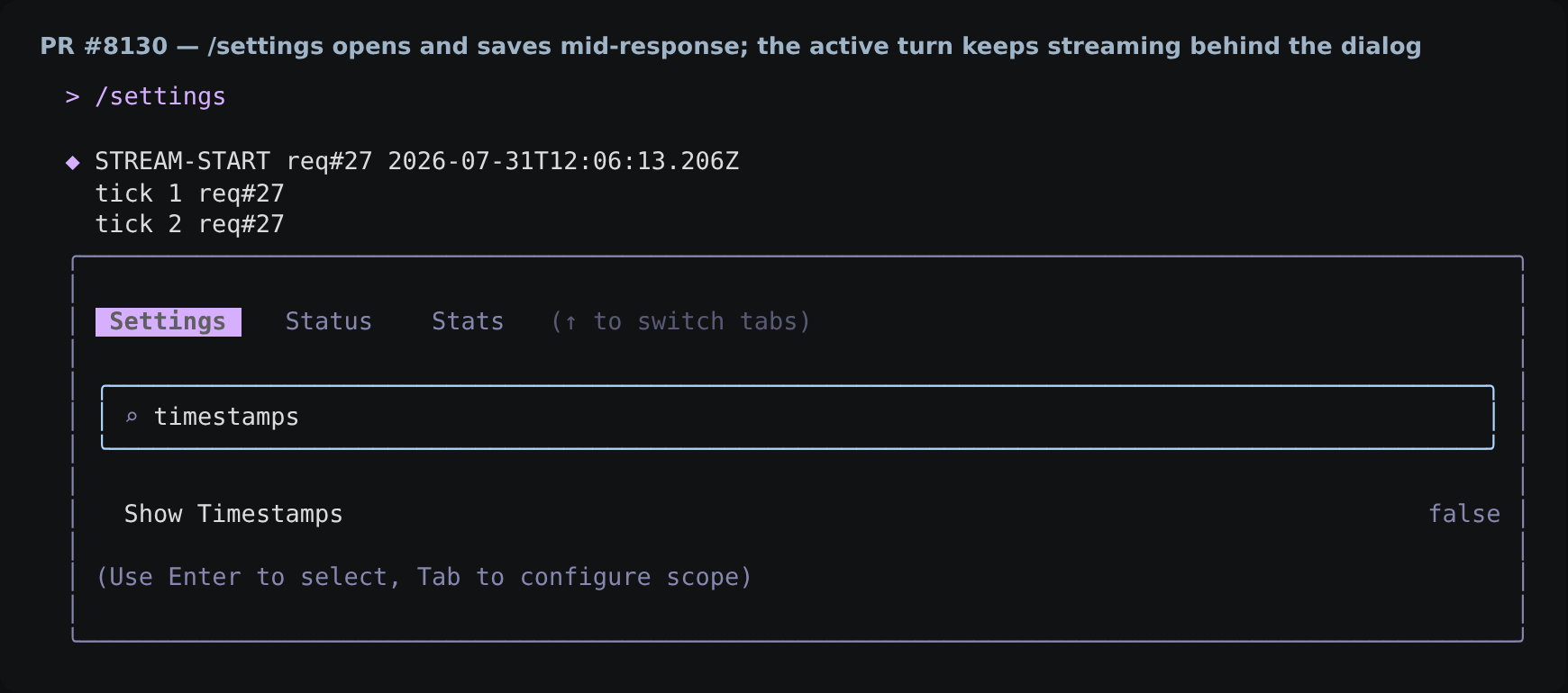 /settings during streaming