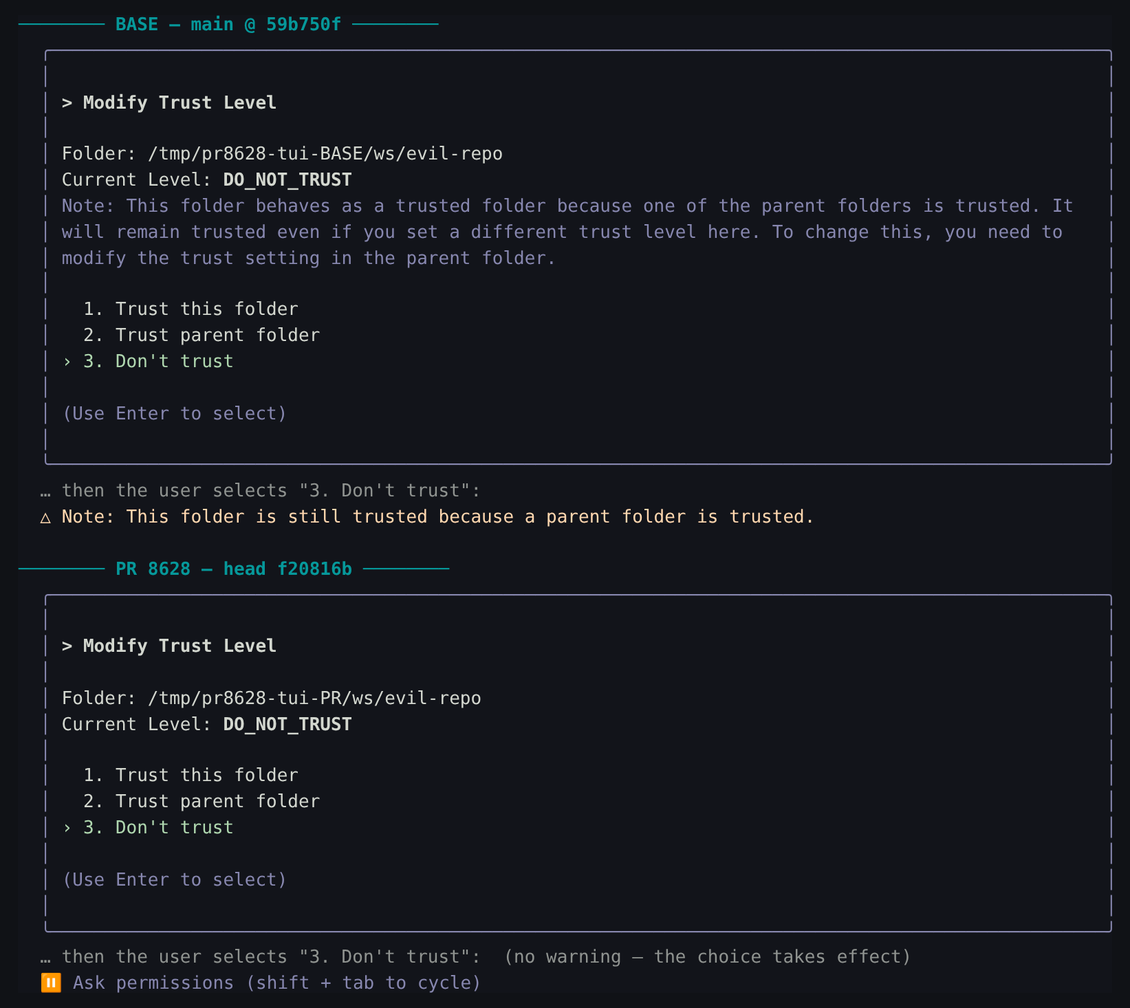 trust dialog A/B