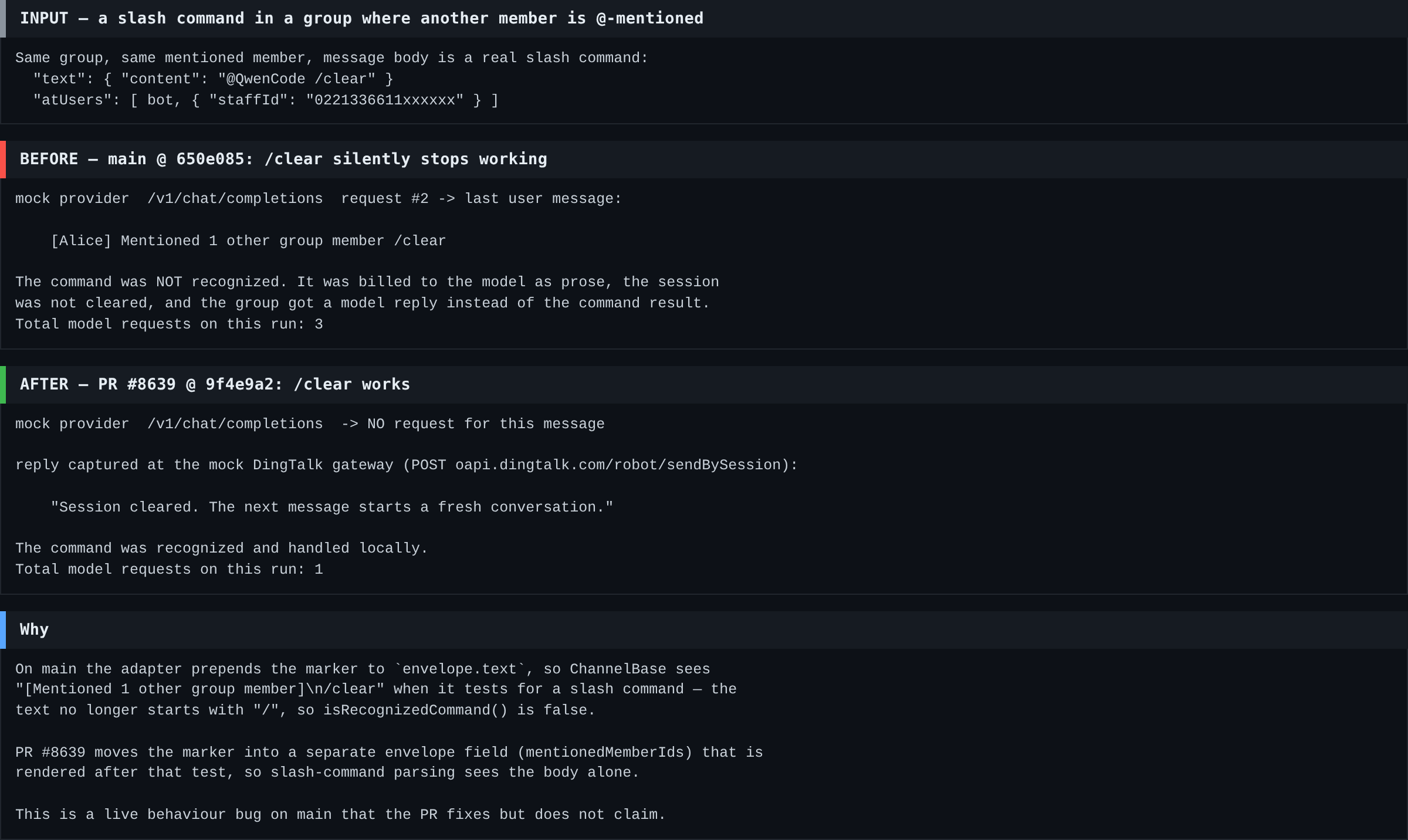 slash command regression