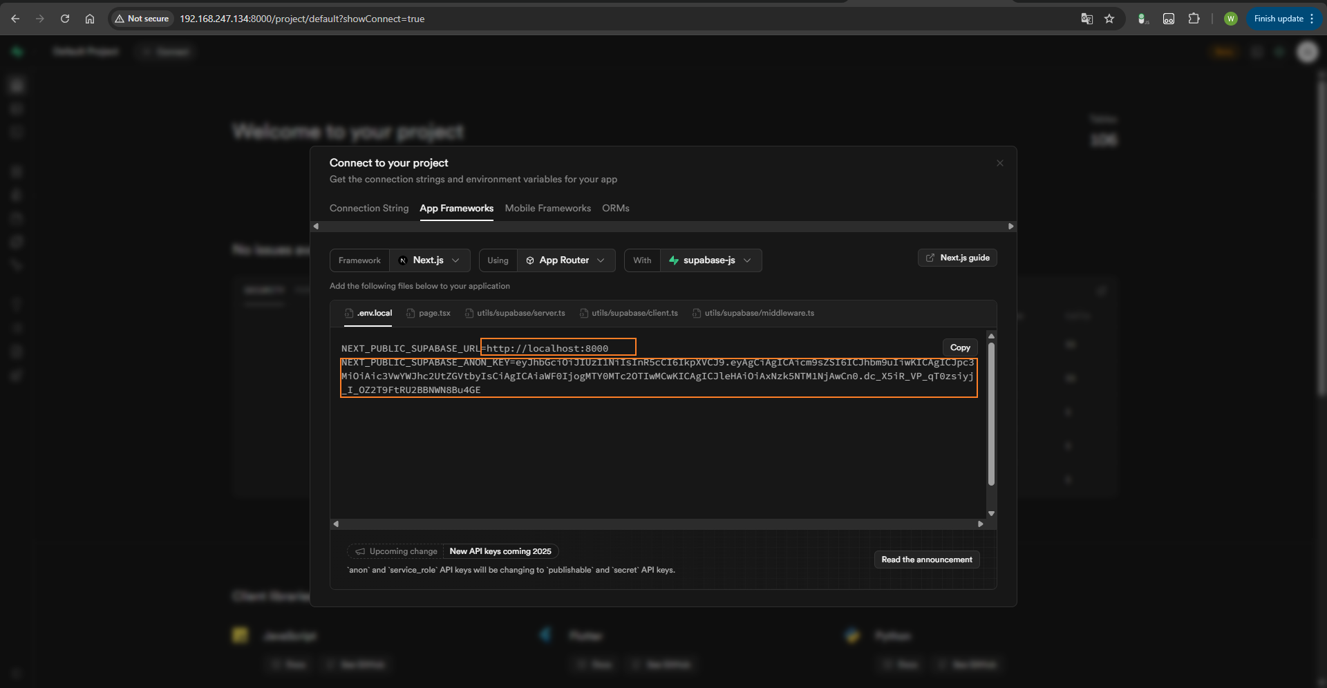 replace the connection string in .env file