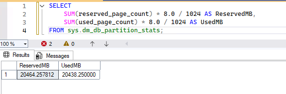database size