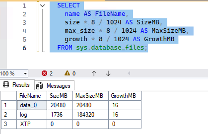 database file size