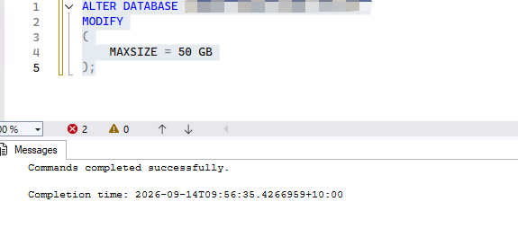alter database