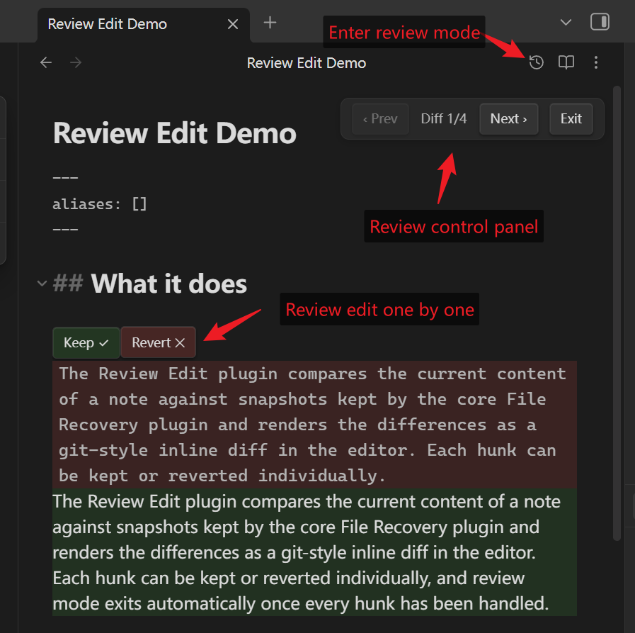 Review mode, English UI