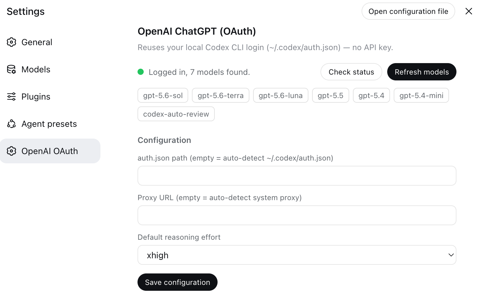 OpenAI OAuth settings section